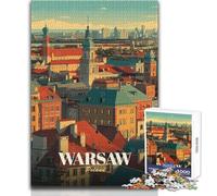 Puzzles for Adults 1000 Puzzles Warsaw, Poland Cityscape Illustration Unique Challenge Game Enhance Memory Gift For Birthdays Size 38x26cm