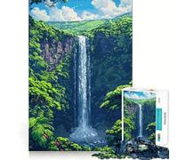 Puzzles for Adults 1000 Puzzles Waterfall Forest Pixel Art Exact Fit Game Brain Teaser Gift Calm Fun Time Xmas Art Gift(38x26cm)