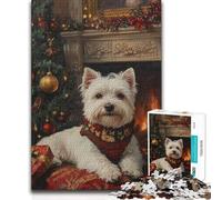 Puzzles for Adults 1000 Puzzles Westie Christmas by Fireplace Painting Difficult Hard Family Game for And 14 Years And over (size 50x75cm)