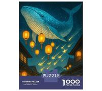 Puzzles for Adults 1000 Puzzles Whale in The Sky over Japanese Town Puzzles for Adults Relax Games Staycation Kill Time for Birthday, Chrismas 38x26cm/1000pcs