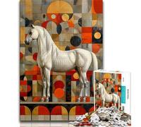 Puzzles for Adults 1000 Puzzles White Horse Geometric Art Unique Challenge Game But Fun And Humorous Birthday Gift (size 50x75cm)