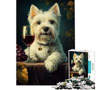 Puzzles for Adults 1000 Puzzles White Westie Enjoying Wine Brain Intelligence Challenge Addictive Toys Hands-on Game A Work of Art Gifts Ideas (Size 38x26cm)