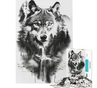 Puzzles for Adults 1000 Puzzles Wolf by The Falls Brain Intelligence Challenge Addictive Toys Hands-on Game A Work of Art Gifts Ideas (Size 38x52cm)