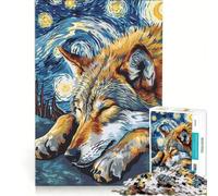 Puzzles for Adults 1000 Puzzles Wolf in Starry Night Style Educational Toy Staycation Kill Time Christmas Birthday Gifts 38x52cm