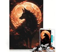 Puzzles for Adults 1000 Puzzles Wolf Silhouette Against Orange Moon Educational Toy Staycation Kill Time Christmas Birthday Gifts 50x75cm