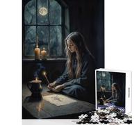 Puzzles for Adults 1000 Puzzles Young Witch Drawing Magic Symbol Jigsaw Puzzles for Adults Birthday Present Every Piece Is Unique - Challenging Game Toys (50x75cm)