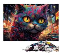 Puzzles for Adults 1000 The Cat Demon Stands in A Brightly Lit City Jigsaw Puzzles for Adults Kids Wooden Jigsaw Learning Educational Toy 1000 PCS(75x50cm)