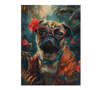 Puzzles for Adults 1000pcs(52x38cm) Tropical Pug in Sunglasses Puzzle for Adults Relaxing Games Pattern Assembly Christmas Birthday Gifts 1000pcs(52x38cm)