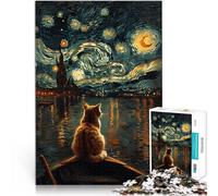 Puzzles for Adults 2000 Piece Cat Under The Starry Night Handgeschwindigkeitswettbewerb Heimdekoration70x100cm