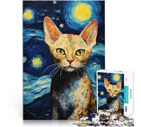 puzzles for adults 2000 pieces Devon Rex Cat Van Gogh Schwierig und herausfordernd Wunschliste mit dem Weihnachtsmann70x100cm
