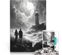 puzzles for adults 2000 pieces Romantic Stormy Shore with Lighthouse - Charcoal Art Lustige Spiele Eltern-Kind-Interaktion70x100cm