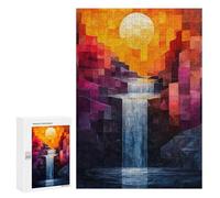 Puzzles for Adults 300 PCS Abstract Waterfall Landscape with Geometric Style Puzzles for Adults Family Games Stress Reliever Unique Birthday And Xmas Gifts 300 PCS