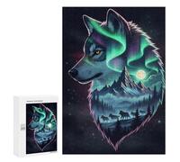 Puzzles for Adults 300 PCS Alpha Wolf - Double Exposure Night Landscape Wall Art Jigsaws for Adults Relaxing Games Enhance Memory Unique Birthday And Xmas Gifts 300 PCS