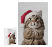 Puzzles for Adults 300 PCS American Bobtail Cat with Santa Hat Jigsaw for Adults Relaxing Games Analysis And Logic Unique Birthday And Xmas Gifts 300 PCS