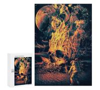 Puzzles for Adults 300 PCS Astronaut Faces Fiery Skull on Alien Planet Puzzle for Adults Family Games Hand Speed Race Unique Birthday And Xmas Gifts 300 PCS