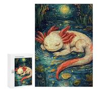 Puzzles for Adults 300 PCS Axolotl Sleeping Starry Night Jigsaw for Adults Relaxing Games Analysis And Logic Unique Birthday And Xmas Gifts 300 PCS