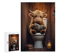 Puzzles for Adults 300 PCS Baby Highland Cow Toilet Jigsaws for Adults Relaxing Games Enhance Memory Unique Birthday And Xmas Gifts 300 PCS