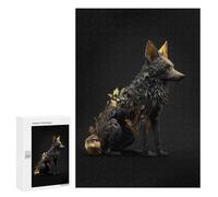 Puzzles for Adults 300 PCS Black And Gold Fox Jigsaw Puzzles for Teenagerss Stress Reliever Educational Challenge Christmas Birthday Gifts 300 PCS