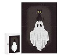 Puzzles for Adults 300 PCS Black Cat on Ghost Halloween Illustration Jigsaw for Adults Relaxing Games Analysis And Logic Unique Birthday And Xmas Gifts 300 PCS