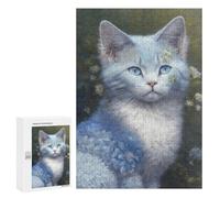 Puzzles for Adults 300 PCS Blue-eyed Kitten with Flowers Jigsaw for Teenagerss Pattern Assembly Parent-child Interaction Beautiful Design Game 300 PCS
