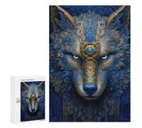 Puzzles for Adults 300 PCS Blue Neon Wolf Jigsaw Puzzles for Teenagerss Stress Reliever Educational Challenge Christmas Birthday Gifts 300 PCS