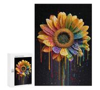 Puzzles for Adults 300 PCS Colorful Dripping Sunflower Art Puzzle For Teenagers Improve Memory Challenging To Complete Challenging Family Fun Game 300 PCS