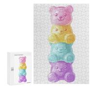 Puzzles for Adults 300 PCS Colorful Gummy Bear Stack Kawaii Art Jigsaw Puzzles for Teenagerss Stress Reliever Educational Challenge Christmas Birthday Gifts 300 PCS