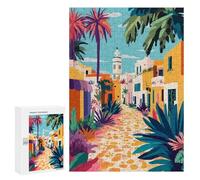 Puzzles for Adults 300 PCS Colorful Tropical Mediterranean European Town Minimalist Art Illustration Puzzles for Adults Family Games Stress Reliever Unique Birthday And Xmas Gifts 300 PCS