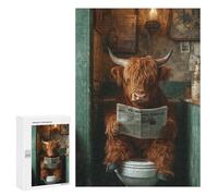 Puzzles for Adults 300 PCS Cow Reading Newspaper in Bathroom Puzzle For Teenagers Improve Memory Challenging To Complete Challenging Family Fun Game 300 PCS