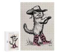 Puzzles for Adults 300 PCS Cowgirl Boot Kitten Cat Jigsaw for Teenagerss Pattern Assembly Parent-child Interaction Beautiful Design Game 300 PCS