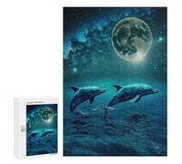 Puzzles for Adults 300 PCS Dolphins Under The Moonlight Puzzles for Adults Family Games Stress Reliever Unique Birthday And Xmas Gifts 300 PCS