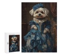 Puzzles for Adults 300 PCS Elegant Maltese Dog in Blue Victorian Gown Renaissance Maltese Jigsaw for Adults Relaxing Games Analysis And Logic Unique Birthday And Xmas Gifts 300 PCS