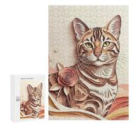 Puzzles for Adults 300 PCS Elegant Papercut Cat with Rose Jigsaw for Teenagerss Pattern Assembly Parent-child Interaction Beautiful Design Game 300 PCS