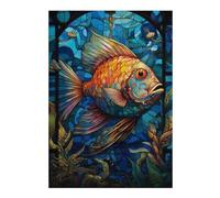Puzzles for Adults 300 PCS Fairy Wrasse Stained Glass Jigsaws for Adults Hands-on Game Precision Cutting Fun at Home Activities, 300 PCS