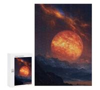 Puzzles for Adults 300 PCS Fiery Planet Rising Over Mountains Jigsaws for Adults Puzzle Difficult Challenge Help The Brain Exercise Unique Challenge Game 300 PCS