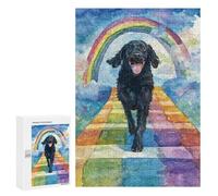 Puzzles for Adults 300 PCS Flat-coated Retriever Rainbow Bridge Jigsaw for Adults Relaxing Games Analysis And Logic Unique Birthday And Xmas Gifts 300 PCS