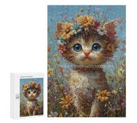 Puzzles for Adults 300 PCS Floral Crown Kitten Painting-2 Jigsaws for Adults Puzzle Difficult Challenge Help The Brain Exercise Unique Challenge Game 300 PCS