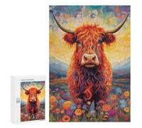 Puzzles for Adults 300 PCS Floral Highland Cow Jigsaws for Adults Relaxing Games Enhance Memory Unique Birthday And Xmas Gifts 300 PCS