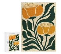 Puzzles for Adults 300 PCS Floral Mid Century Orange Flowers Jigsaw for Teenagerss Pattern Assembly Parent-child Interaction Beautiful Design Game 300 PCS