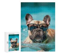 Puzzles for Adults 300 PCS French Bulldog Sunglasses Jigsaw for Adults Relaxing Games Analysis And Logic Unique Birthday And Xmas Gifts 300 PCS
