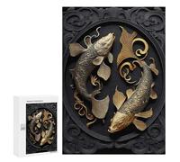 Puzzles for Adults 300 PCS Golden Eternal Flow Fish Jigsaw Puzzles for Teenagerss Stress Reliever Educational Challenge Christmas Birthday Gifts 300 PCS