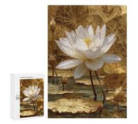 Puzzles for Adults 300 PCS Golden Lotus Pond Scene Jigsaws for Adults Puzzle Difficult Challenge Help The Brain Exercise Unique Challenge Game 300 PCS