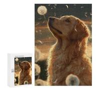 Puzzles for Adults 300 PCS Golden Retriever with Dandelions Puzzle For Teenagers Improve Memory Challenging To Complete Challenging Family Fun Game 300 PCS
