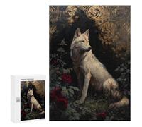 Puzzles for Adults 300 PCS Golden Wolf with Red Roses Jigsaws for Adults Puzzle Difficult Challenge Help The Brain Exercise Unique Challenge Game 300 PCS