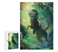 Puzzles for Adults 300 PCS Green Space Cat Jigsaws for Adults Relaxing Games Enhance Memory Unique Birthday And Xmas Gifts 300 PCS