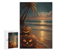 Puzzles for Adults 300 PCS Halloween Pumpkins on Tropical Beach Jigsaw for Teenagerss Pattern Assembly Parent-child Interaction Beautiful Design Game 300 PCS