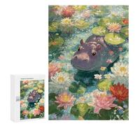Puzzles for Adults 300 PCS Hippo in A Lily Pond Jigsaws for Adults Relaxing Games Enhance Memory Unique Birthday And Xmas Gifts 300 PCS