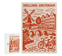 Puzzles for Adults 300 PCS Holland, Amsterdam Illustration Jigsaw for Teenagerss Pattern Assembly Parent-child Interaction Beautiful Design Game 300 PCS