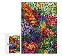 Puzzles for Adults 300 PCS Hummingbird in Bloom Stained Glass Jigsaw for Adults Relaxing Games Analysis And Logic Unique Birthday And Xmas Gifts 300 PCS