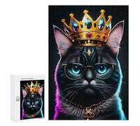 Puzzles for Adults 300 PCS King Black Cat Neon Jigsaw for Teenagerss Pattern Assembly Parent-child Interaction Beautiful Design Game 300 PCS